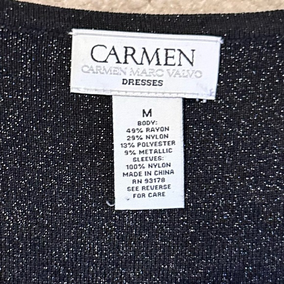 Carmen Marc Valvo black party dress with lace sleeves. - Picture 9 of 12